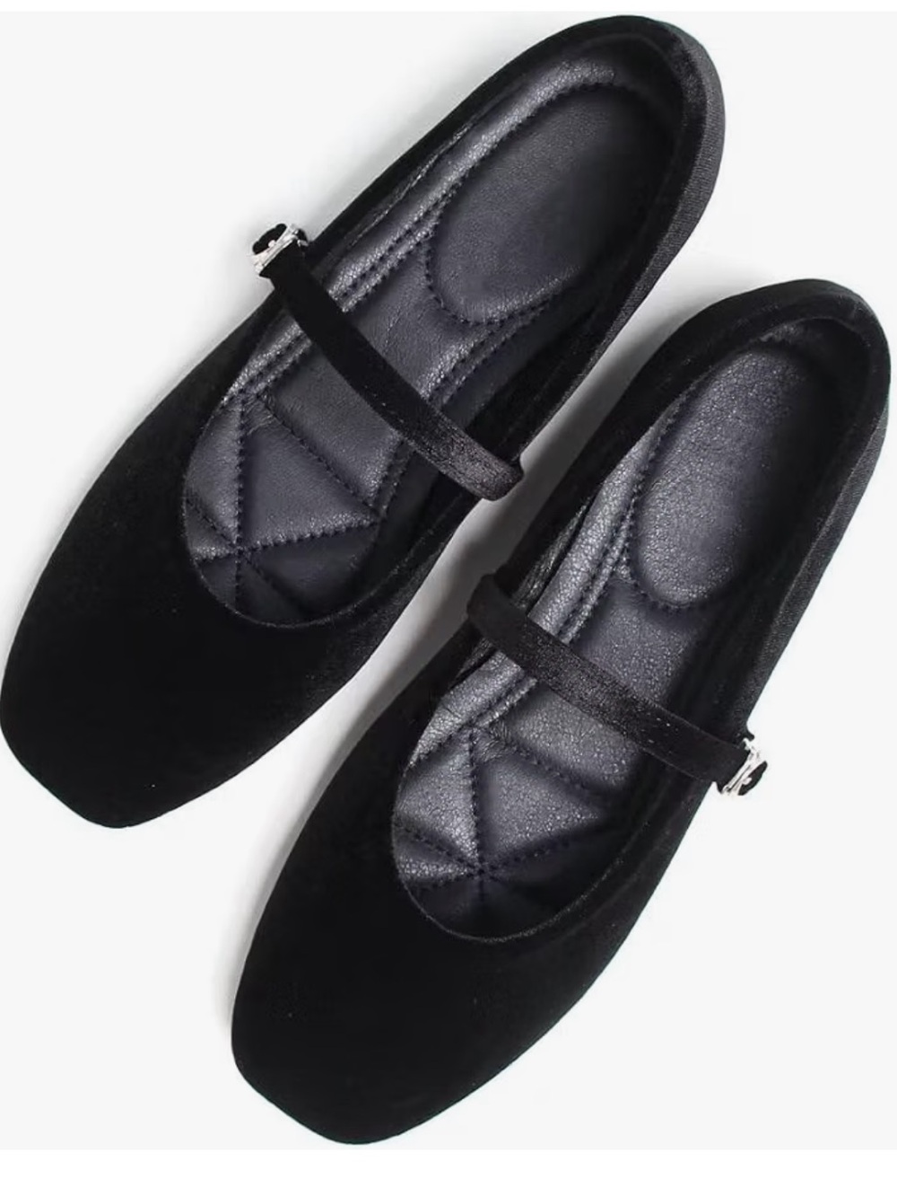 Stunner Black Velvet Mary Jane Ballet Flats Square Toe Women’s 10.5